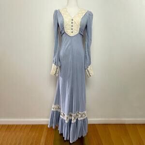 Vintage 70s Boho Prairie Cottagecore Ruffle Lace Victorian Maxi Dress Size XS